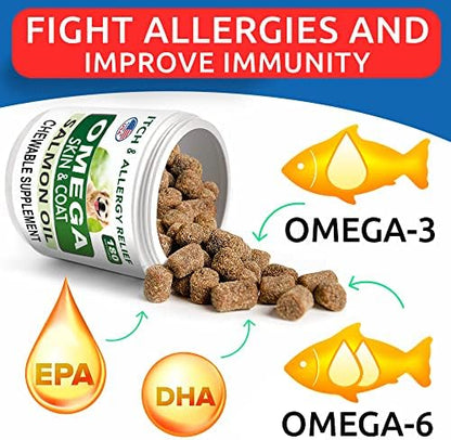BARK&SPARK Omega 3 for Dogs - 180 Fish Oil Treats for Dog Shedding, Skin Allergy Chews, Itch Relief, Hot Spots Treatment - Joint Health - Skin and Coat Supplement - EPA & DHA Fatty Acids - Salmon Oil