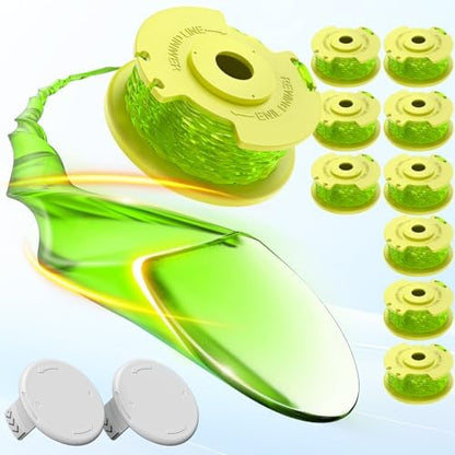 Weed Wacker String Compatible with Ryobi One Plus+ AC80RL3, 0.08'' String Trimmer Refill Line,Weed Eater String Compatible with Ryobi 18V, 24V, 40V Trimmers(10 Replacement Spools, 2 Trimmer Caps)