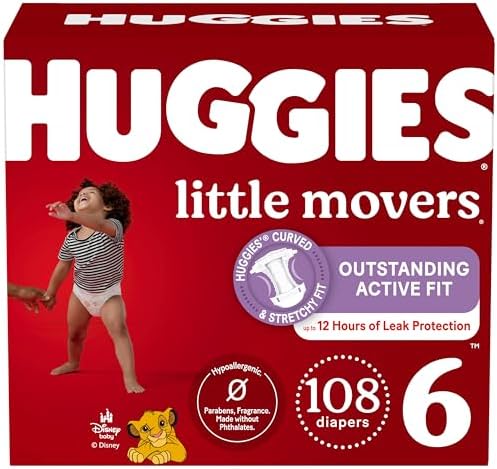 Huggies Size 6 Diapers, Little Movers Baby Diapers, Size 6 (35+ lbs), 108 Count (2 Packs of 54), Packaging May Vary
