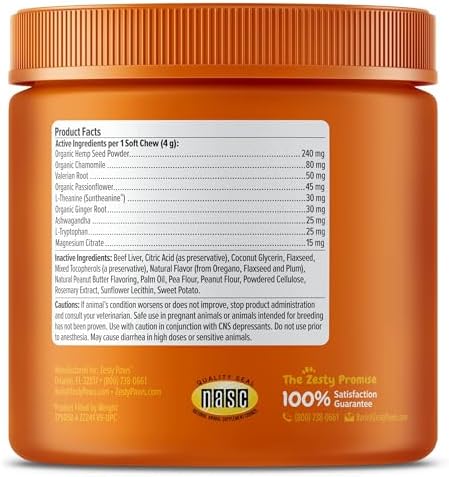 Zesty Paws Calming Chews for Dogs Composure & Relaxation for Everyday Stress & Separation Peanut Butter 90 Count