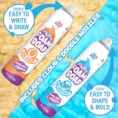 Tub Works® Fluffy Foam Soap, Variety 6 Pack | Shape, Mold & Create Bath Art with Soft Bath Foam for Kids | Gentle, Cleansing Kids Bath Soap | Easy-to-Use Spray Nozzles | Fruity, Fun Bath Colors