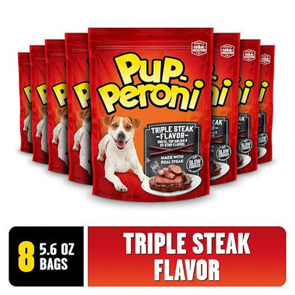Pup-Peroni Dog Treats, Triple Steak Flavor, 5.6 Ounce (Pack of 8), Ribeye, Top Sirloin, NY Strip Flavors