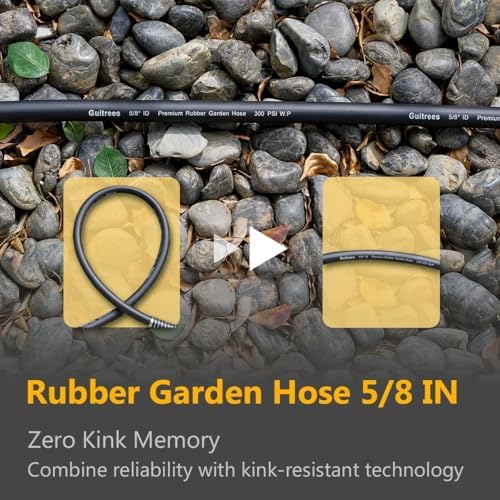 50FT 5/8 Heavy Duty Rubber Garden Hose - 200psi Working, 1000psi Burst - Hot/Cold Water - Five-Layered Braiding for Durability - Versatile for Gardening, Agriculture, Construction(Black)