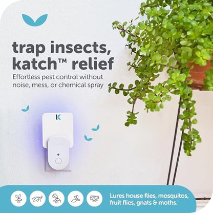 KATCHY Indoor Plug-in Insect Trap - Catcher & Killer for House Flies, Mosquitoes, Fruit Flies, Gnants, and Mosquitos - Chemical-Free, Eco-Friendly, Easy to Clean (2 Pack with 8 Glue Boards)