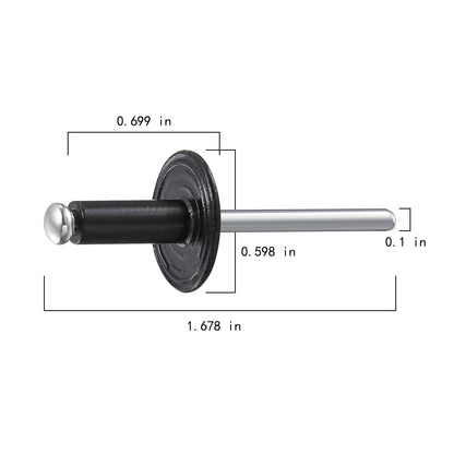 Wensilon(150 pcs) 3/16 * 5/8" Large Cap Open End Black Aluminum Blind Rivets,5 * 16 Blind Rivet