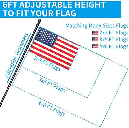 ZMTECH Flag Pole - Upgraded Bracket, 6 FT Stainless Steel Flag Poles for Outside House, Residential or Commerical, Tangle Free Flag Pole Kit for American Flag (Without Flag, Black)