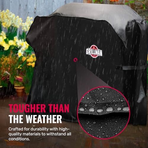 Grill Cover by Grillman, Black, 58 Inch, BBQ Outdoor Grill Covers, Charcoal & Gas Grills, Waterproof, Rip-Proof, Weather-Resistant, Anti-UV, Barbecue Cover for Weber, Genesis, Charbroil, Nexgrill, etc