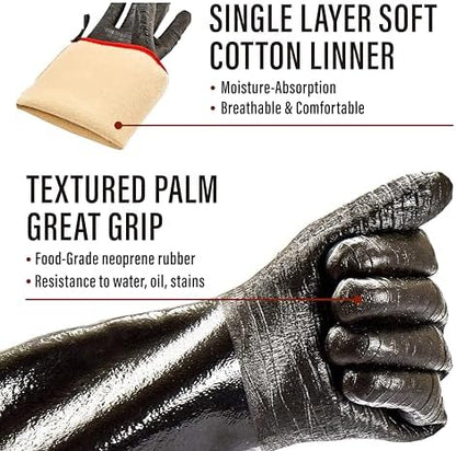 RAPICCA 932°F Heat Resistant BBQ Grill Gloves: Oil Resistant Waterproof for Smoking Grilling Cooking Barbecue Deep Frying Turkey Rotisserie Handling Hot Greacy Meat Stocking Stuffers - Long Sleeve