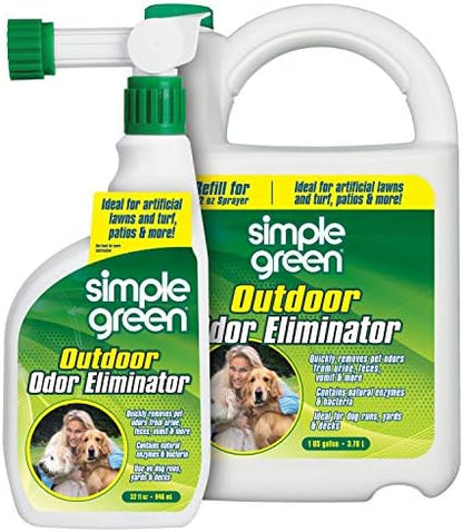 Simple Green Outdoor Odor Eliminator for Pets, Dogs, Ideal for Artificial Grass & Patio (32 oz Hose End Sprayer & 1 Gallon Refill)
