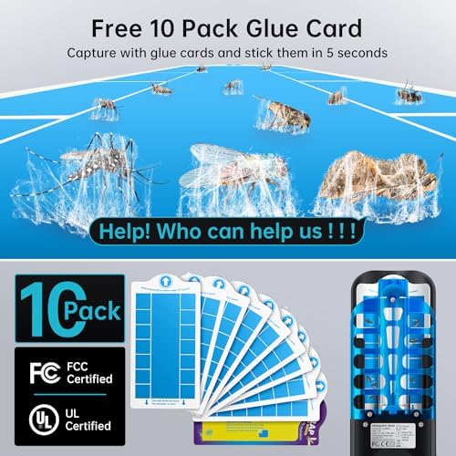 Flying Insect Trap Plug in Mosquito Bug Zapper Indoor Gnat Moth Catcher with 9W Night UV Light, 10 Sticky Glue Board Refills for Home Office