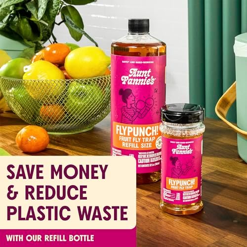 Aunt Fannie's FlyPunch Fruit Fly Trap for Indoor and Kitchen Use, Ready to Use, Made with Plant Based Ingredients, Safe Near Food, Each Bottle Lasts Up to 30 Days, Pack of 2