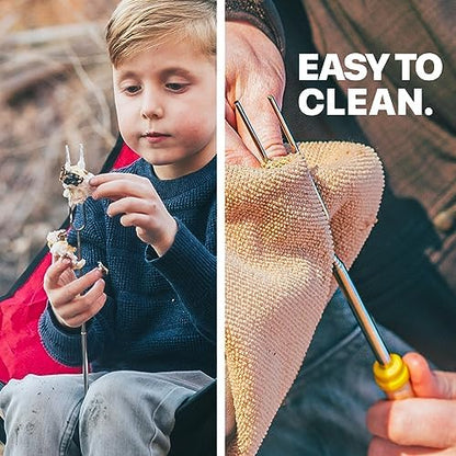 MalloMe Smores Sticks for Fire Pit - Accessories for Campfire Marshmallow Roasting Sticks Smores Kit Outdoor - Smore Skewers Hot Dog Fork For Outside, Camping Essentials Bonfire Gear Long 32" 8 Pack