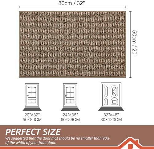 BEQHAUSE Dirt Trapper Door Mat 20" x 32", Non-Slip Washable Doormats Entrance Mat, Dirt Resistant and Absorbent Welcome Mat, Low Profile Floor Mats for Front Back Door and Entryway, Beige