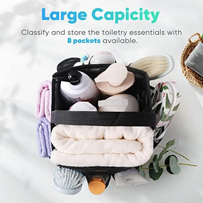 Mesh Shower Caddy Portable for College Dorm Room Essentials, 8-Pocket Large Capacity Shower Bag for Beach, Swimming, Gym