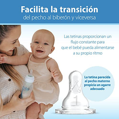 Dr. Brown's Natural Flow Anti-Colic Options+ Narrow Baby Bottle, Blue Nature, 8 oz/250 mL, with Level 1 Slow Flow Nipples, 0m+, 4 Pack