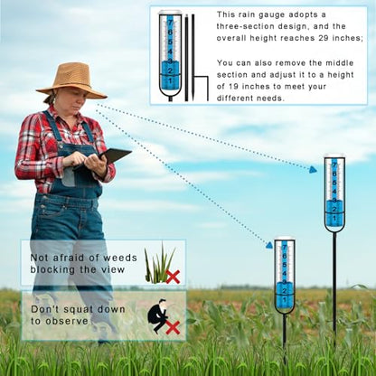 JMBay Rain Gauge Outdoor, Accurate rain gauges Outdoors Best Rated, Tall rain Gauge for Yard with Stake, Decorative rain Measure Gauge for Garden, Deck, Lawn with Large Numbers, Adjustable Height