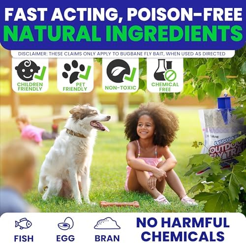 Fly Traps Outdoor Fly Trap for Patio. 4 Non-Toxic Pre-Baited Flies Bags Outdoor Disposable. Hanging Bug Catchers for All Filth Flies Killer for Outside Bug Control in Yard Horse Ranch Trash Can