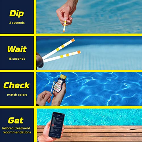 AquaChek Yellow 4-Way Test Strips for Pool & Spa – 50 Count – Lab Verified Accuracy for pH, Chlorine, Alkalinity & Cyanuric Acid – Fast Results – Made in USA - (2-Pack)