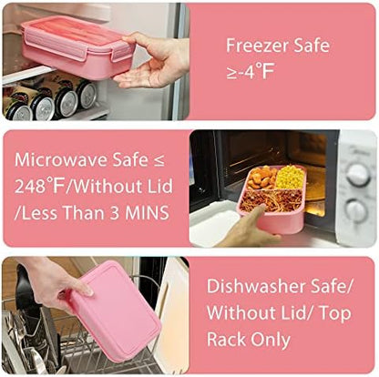 Caperci Classic Bento Box Adult Lunch Box for Older Kids - Leakpoof 47 oz 3-Compartment Lunch Containers for Adults and Teens, Built-in Utensil Set, Ideal for On-the-Go Balanced Eating, Pink