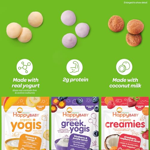 Happy Baby Organics Yogis Freeze-Dried Yogurt & Fruit Snacks, Variety Pack, 1 Ounce (Pack of 6)