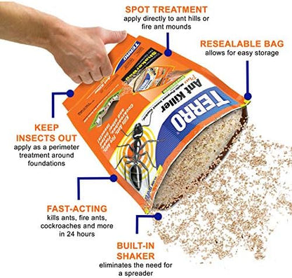TERRO T901SR Ant Killer Plus Multi-Purpose Insect Control for Outdoors - Kills Fire Ants, Fleas, Cockroaches, and Other Crawling Insects - 2 Pack, Granule