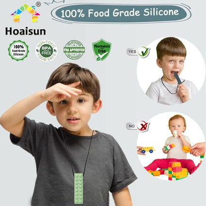 Chew Necklaces for Sensory Kids, 6 Pack Sensory Chew Necklaces for Boys and Girls with Autism, ADHD, SPD, Chewing (Fruit Green, Khaki, Grey, Yellow, Olive Green, Green Coffee)