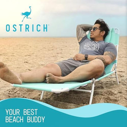 Ostrich Folding Beach Lounge Chair, Reclining Outdoor Chaise Lounger, Teal