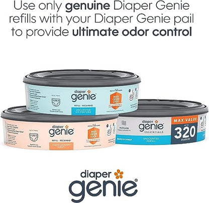 Diaper Genie Essentials Round Refill 8-Pack | Holds Up to 2560 Newborn Diapers | Features Unscented Continuous Film | Compatible with Diaper Genie Complete and Expressions Pails,8 Count (Pack of 1)