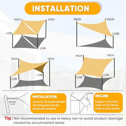 Shade&Beyond Waterproof Sun Shade Sail, 9'x19' Sand Rectangular, UV Resistant Rain Canopy, Curved Edges Shade Cloth for Garden Yard Activities (We Make Custom Size)