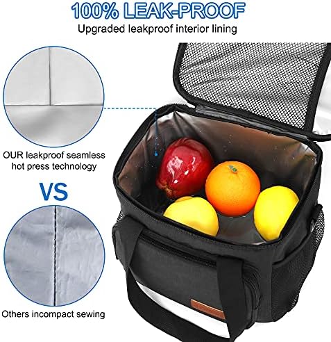 Femuar Reusable Lunch Box for Men/Women - Insulated Lunch Bag Leakproof Lunchbox for Work Office Picnic Beach - Freezable Lunch Cooler Bag with Adjustable Shoulder Strap - Black