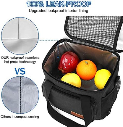 Femuar Reusable Lunch Box for Men/Women - Insulated Lunch Bag Leakproof Lunchbox for Work Office Picnic Beach - Freezable Lunch Cooler Bag with Adjustable Shoulder Strap - Black