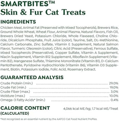 Greenies Feline Smartbites Skin & Fur Health Crunchy and Soft Cat Treats, Salmon Flavor, 16 oz. Tub