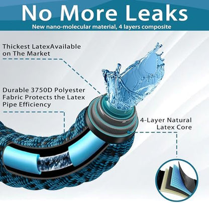 100 ft Expandable Garden Hose - 2025 New Kink Free Flexible Water Hose 100ft with 10 Pattern Spray Nozzle, 3/4 Solid Brass Connectors, Retractable Latex Core - Lightweight Expanding Hose