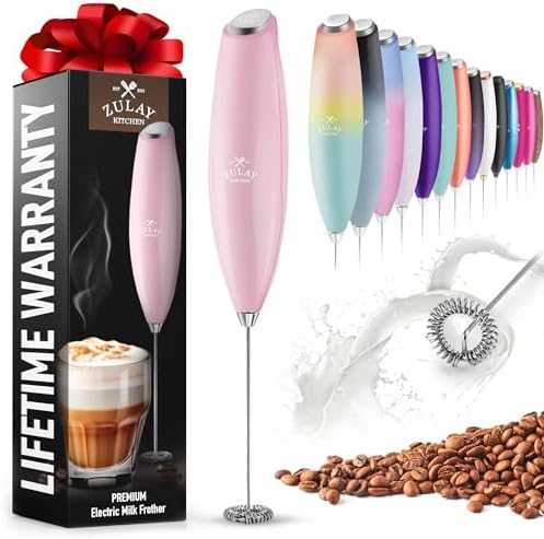 Zulay Powerful Milk Frother for Coffee - Upgraded Titanium Motor Handheld Electric Whisk, Milk Foamer, Mini Mixer and Coffee Blender Frother for Frappe, Latte, Matcha - Pink