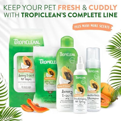TropiClean 2-in-1 Dog Shampoo and Conditioner, Moisturizing Dog Detangler, Puppy Safe, Made in the USA, Papaya Scent, Cat & Kitten Safe, 20oz.