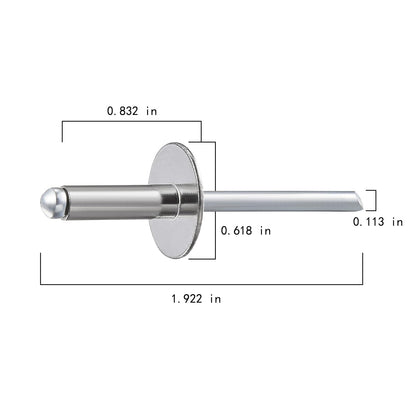 Wensilon(100 pcs) 3/16 * 3/4" Large Cap Open End Stainless Steel Blind Rivets,5 * 20 Blind Rivet