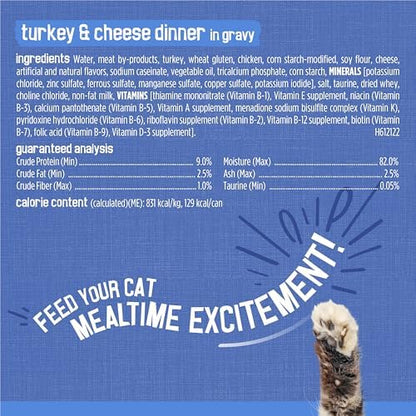 Purina Friskies Gravy Wet Cat Food Variety Pack, Shreds With Beef, With Chicken, and Turkey and Cheese Dinner - (Pack of 24) 5.5 oz. Cans