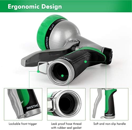 RESTMO Garden Hose Nozzle, Heavy Duty Metal Water Hose Nozzle with 7 Adjustable Spray Patterns, High Pressure Hand Sprayer with Flow Control for Watering Plants & Lawns, Washing Cars & Pets