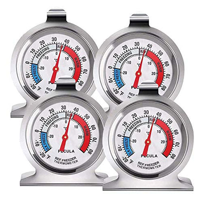 4PACK Refrigerator Thermometer -30-30 deg C/-20-80 deg F, Classic Fridge Thermometer Large Dial with Red Indicator Thermometer for Freezer Refrigerator Cooler