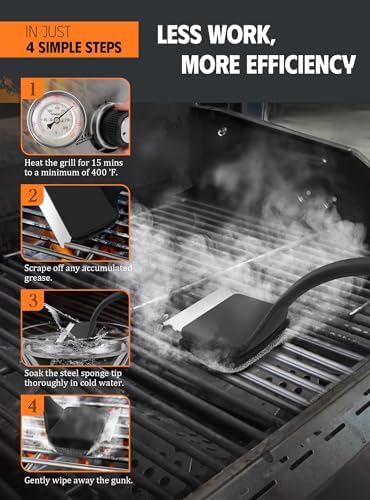 MEKER Grill Brush Bristle Free, Grill Cleaner Brush with 5 BBQ Replacement Head for Cast Iron, Stainless Steel Grates, Safe Grill Scraper Outdoor BBQ Grill, Black