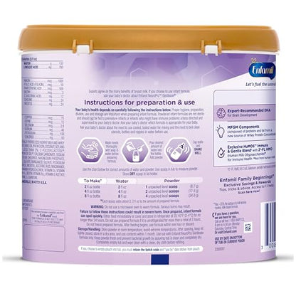 Enfamil NeuroPro Gentlease Baby Formula, Brain Building DHA, HuMO6 Immune Blend, Designed to Reduce Fussiness, Crying, Gas & Spit-up in 24 Hrs, has Prebiotics to Promote Softer Stools, Reusable Tub, 19.5 Oz
