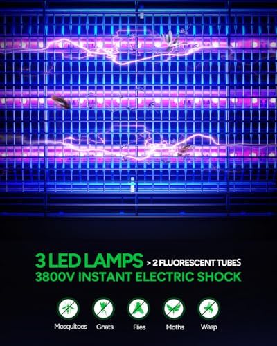 Buzbug LED Bug Zapper Indoor, 10 Years Lifespan 3 Lamps Enhance Insect Attraction, 3800V High-Voltage, Electric Mosquito Zapper, Fruit Fly Mosquito Moth Gnat Trap, Killer, Zapper -MA009