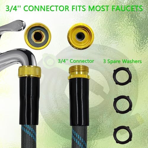 Garden Hose 50FT, NON-EXPANDABLE Heavy-Duty Flexible & Lightweight Water Hose with 10-Function Nozzle, No-Kink, Leak-Proof, Solid Fittings for Car, RV Marine Camper, Outdoor, Yard, Lawn