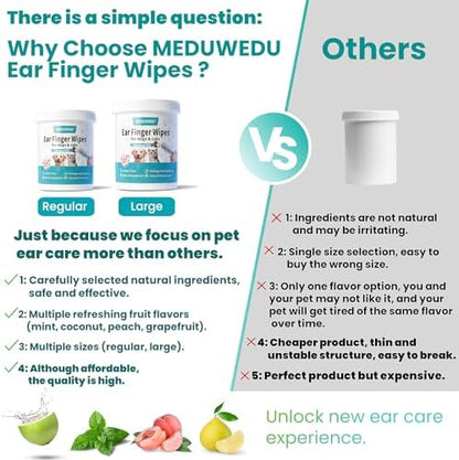 Ear Cleaner Finger Wipes 120 Counts, Dog Ear Cleaner, Grooming Kit Care for Dogs and Cats, Soft & Easy Otic Cleaning Pads, Remove Wax, Dirt & Stop Smelly, Itchy, Non-Irritating, Coconut Scent