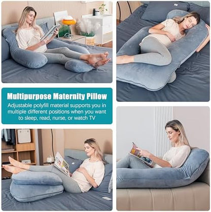 Cute Castle Pregnancy Pillows, Soft U-Shape Maternity Pillow with Removable Cover - Full Body Pillows for Adults Sleeping - Pregnancy Must Haves - Jumbo 57 Inch - Grey