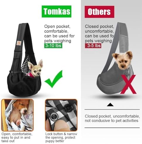 Tomkas Small Dog Sling Carrier - Classic Pocket & Classic Strap - for 3-10 lbs Pets(Black)