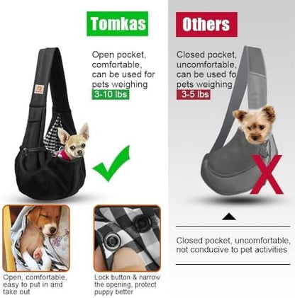 Tomkas Small Dog Sling Carrier - Classic Pocket & Classic Strap - for 3-10 lbs Pets(Black)