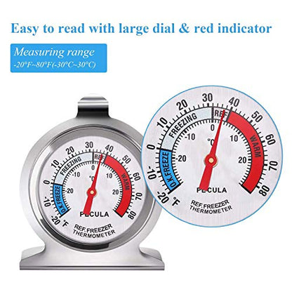 4PACK Refrigerator Thermometer -30-30 deg C/-20-80 deg F, Classic Fridge Thermometer Large Dial with Red Indicator Thermometer for Freezer Refrigerator Cooler