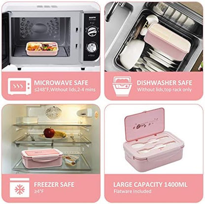 LOVINA Bento Boxes for Adults - 1100 ML Bento Lunch Box For Kids Childrens With Spoon & Fork - Durable for On-the-Go Meal, BPA-Free and Food-Safe Materials