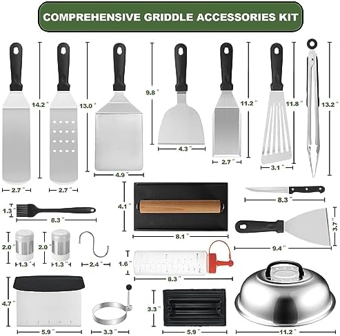 35PCS Griddle Accessories Kit, Flat Top Grill Accessories Set for Blackstone and Camp Chef, Grill Spatula Set with Enlarged Spatulas, Basting Cover, Scraper for Outdoor Barbecue